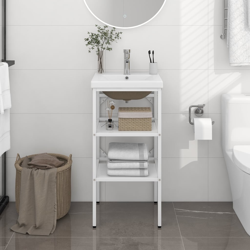 Telaio per Lavabo da Bagno con Lavabo Integrato Bianco in Ferro | homemem39