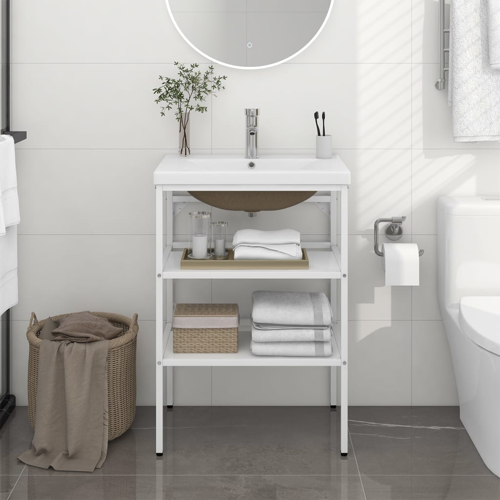 Telaio per Lavabo da Bagno con Lavabo Integrato Bianco in Ferro | homemem39
