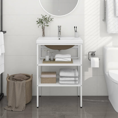 Telaio per Lavabo da Bagno con Lavabo Integrato Bianco in Ferro | homemem39