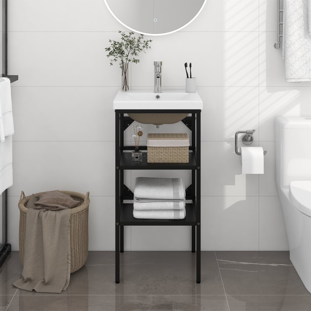 Telaio per Lavabo da Bagno con Lavabo Integrato Nero in Ferro | homemem39