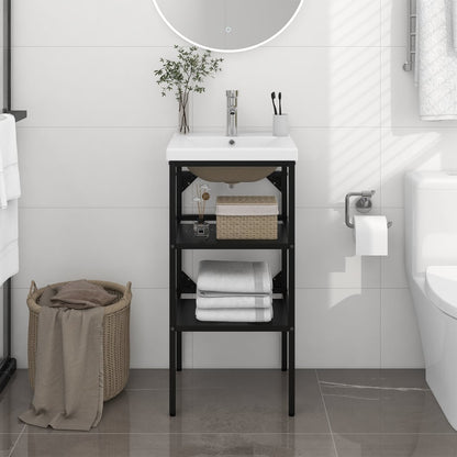 Telaio per Lavabo da Bagno con Lavabo Integrato Nero in Ferro | homemem39