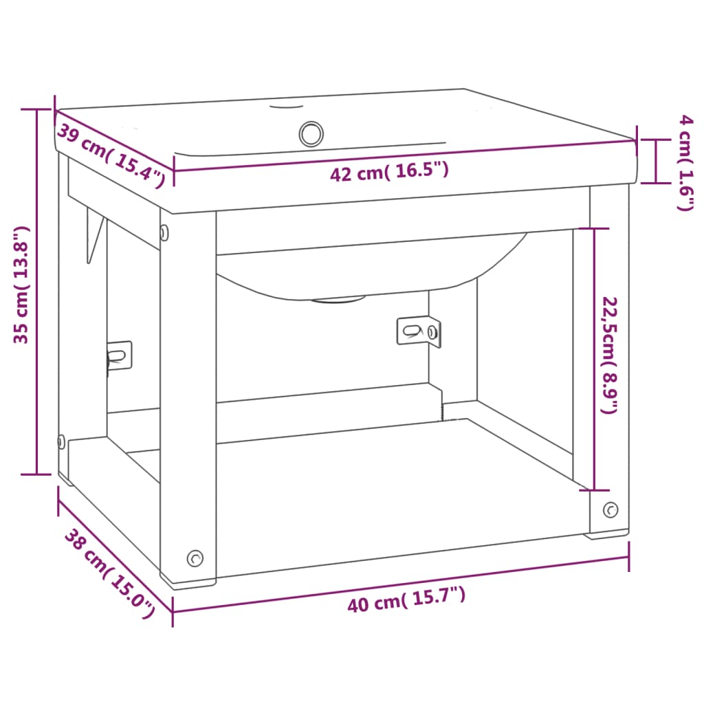Telaio per Lavabo da Bagno con Lavabo Integrato Bianco in Ferro | homemem39