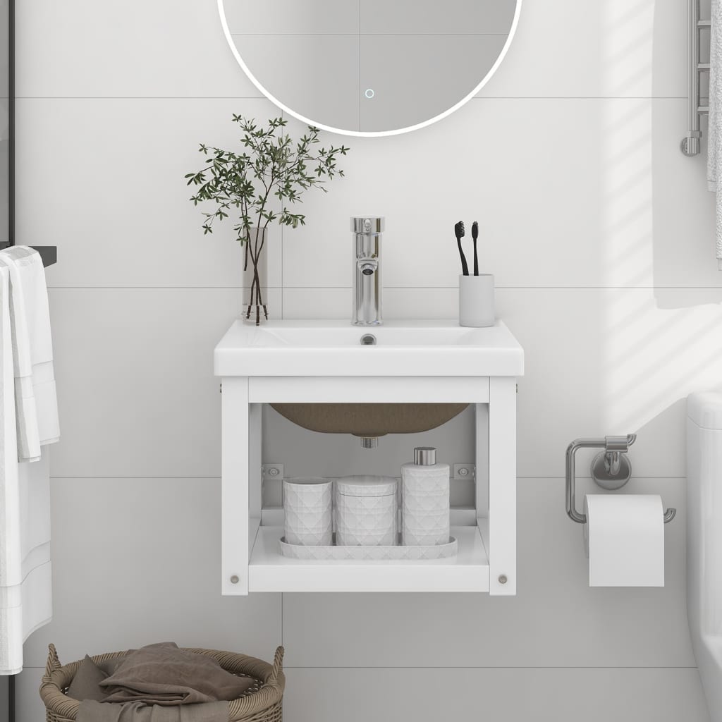 Telaio per Lavabo da Bagno con Lavabo Integrato Bianco in Ferro | homemem39