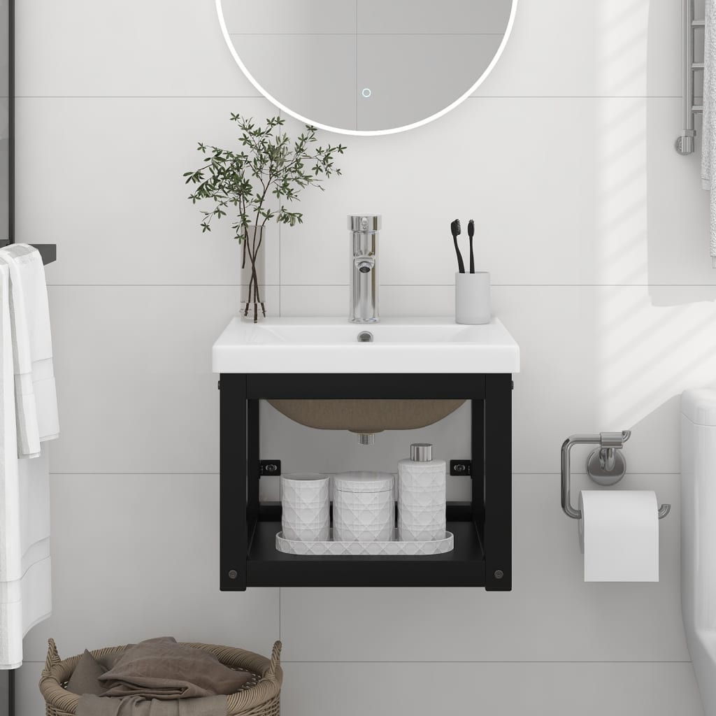 Telaio per Lavabo da Bagno con Lavabo Integrato Nero in Ferro - homemem39