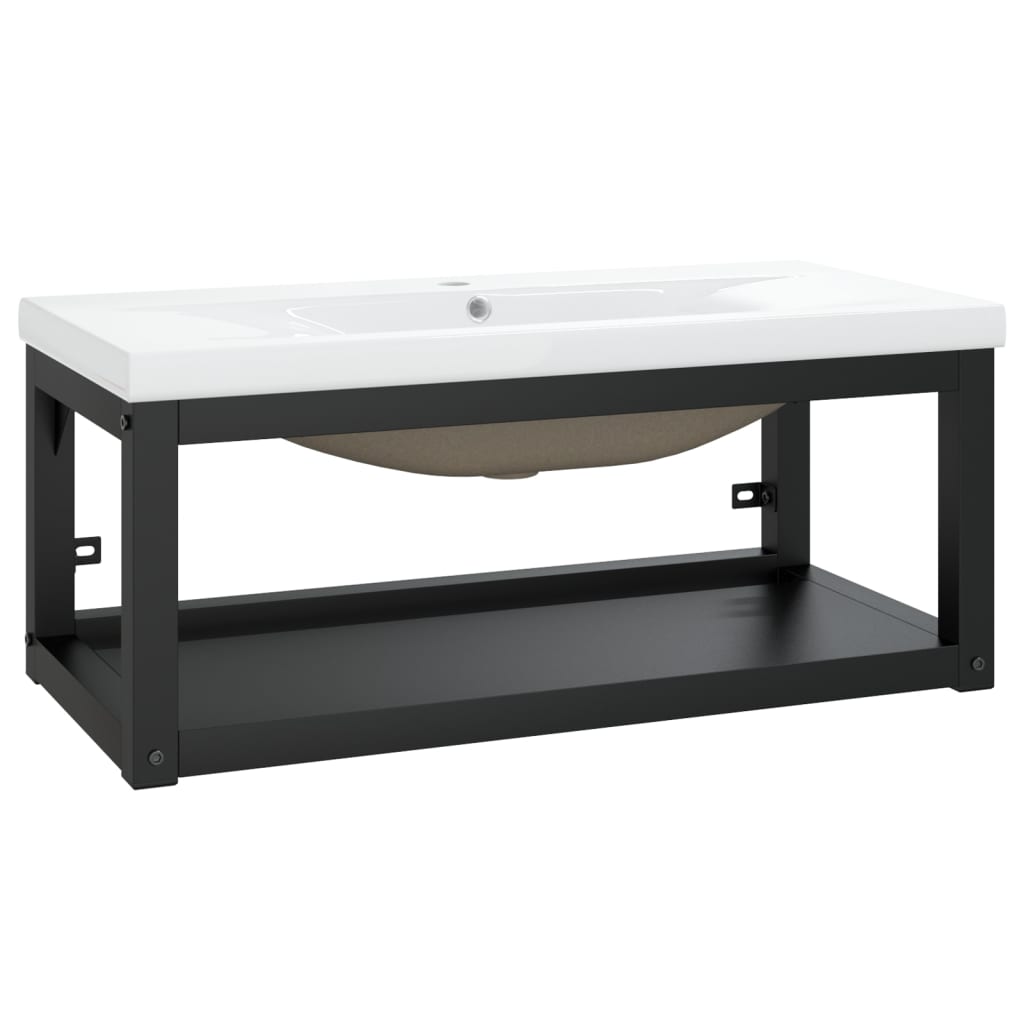 Telaio per Lavabo da Bagno con Lavabo Integrato Nero in Ferro | homemem39