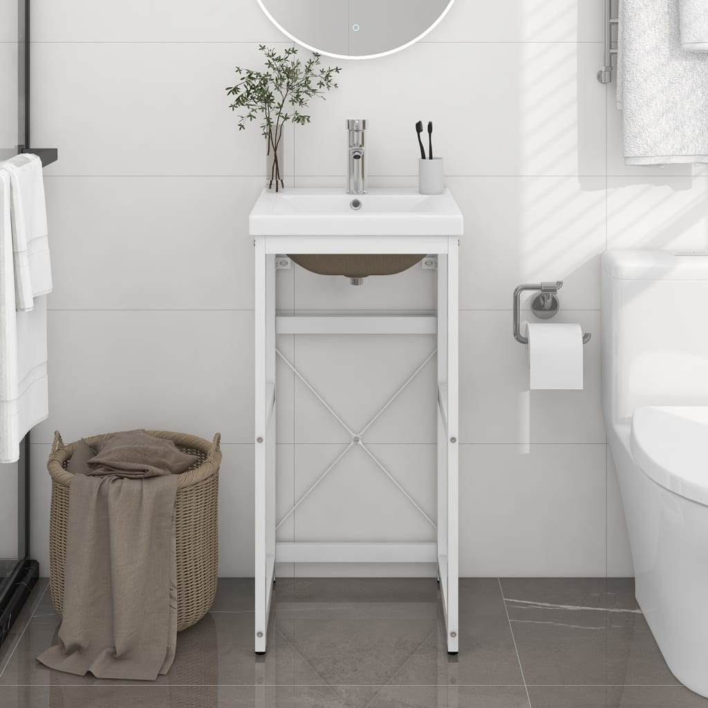 Telaio per Lavabo da Bagno con Lavabo Integrato Bianco in Ferro | homemem39