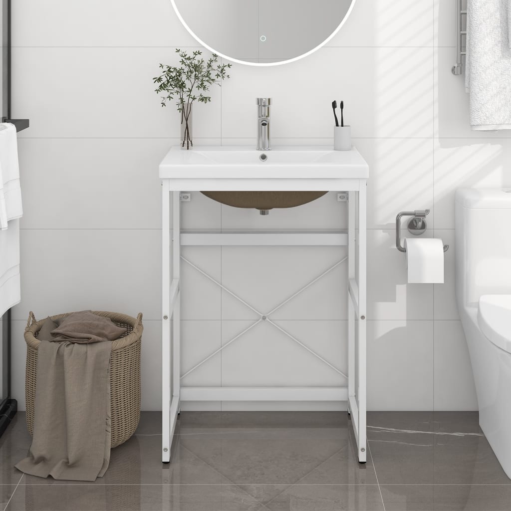 Telaio per Lavabo da Bagno con Lavabo Integrato Bianco in Ferro | homemem39
