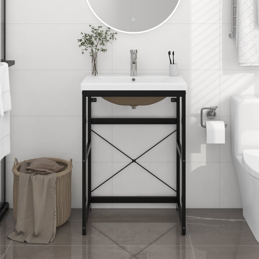 Telaio per Lavabo da Bagno con Lavabo Integrato Nero in Ferro | homemem39