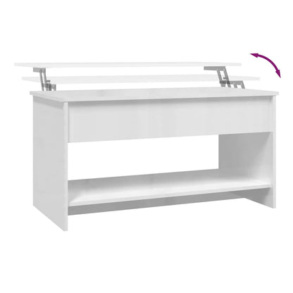 Tavolino Salotto Bianco Lucido 102x50x52,5 cm Legno Multistrato | homemem39