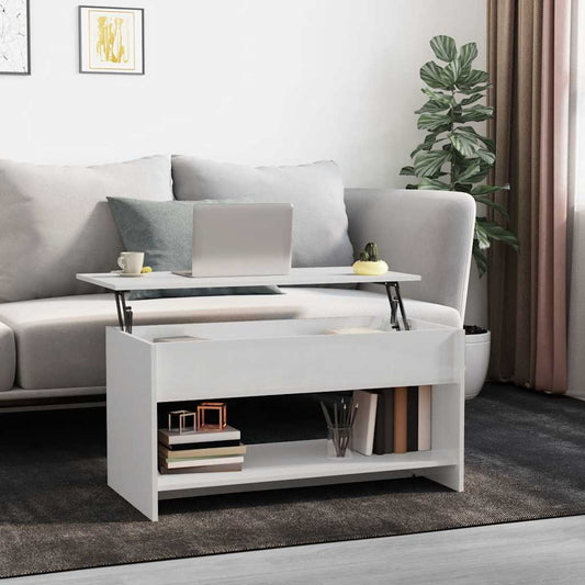 Tavolino Salotto Bianco Lucido 102x50x52,5 cm Legno Multistrato | homemem39
