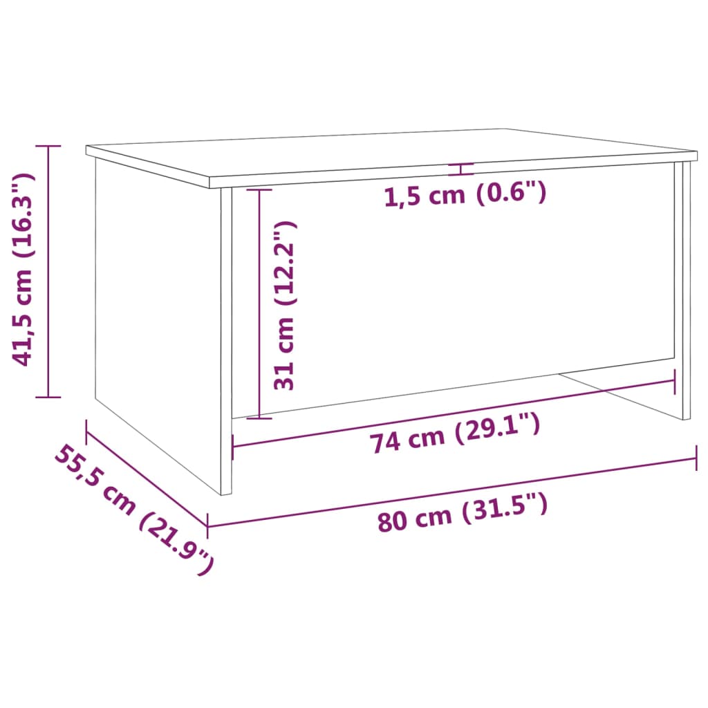 Tavolino da Salotto Nero 80x55,5x41,5 cm in Legno Multistrato | homemem39
