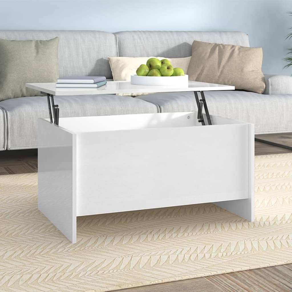 Tavolino Salotto Bianco Lucido 80x55,5x41,5cm Legno Multistrato | homemem39
