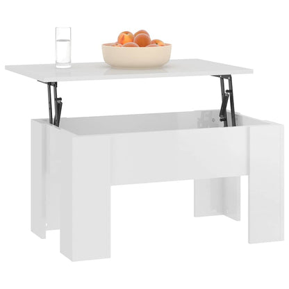 Tavolino Salotto Bianco Lucido 79x49x41 cm in Legno Multistrato