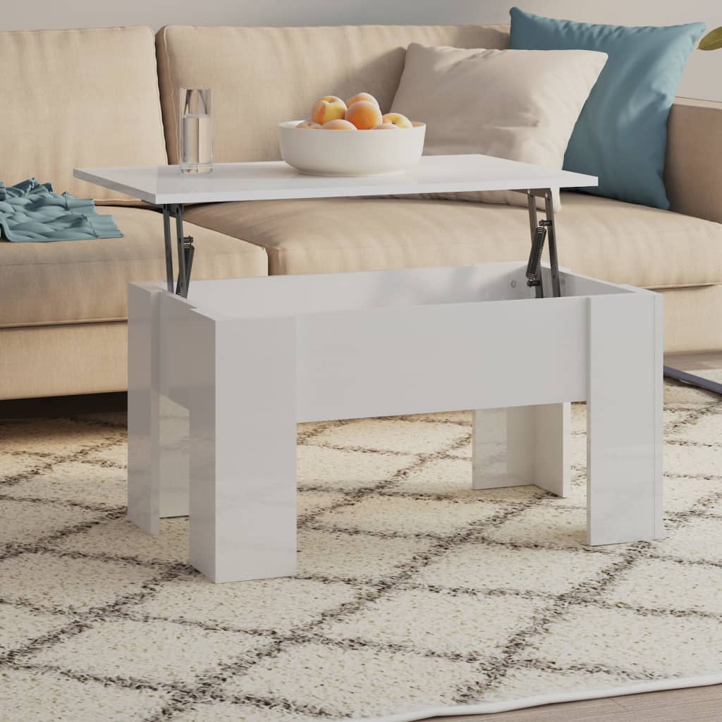 Tavolino Salotto Bianco Lucido 79x49x41 cm in Legno Multistrato | homemem39