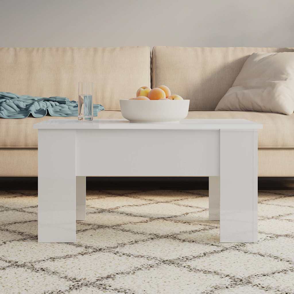 Tavolino Salotto Bianco Lucido 79x49x41 cm in Legno Multistrato