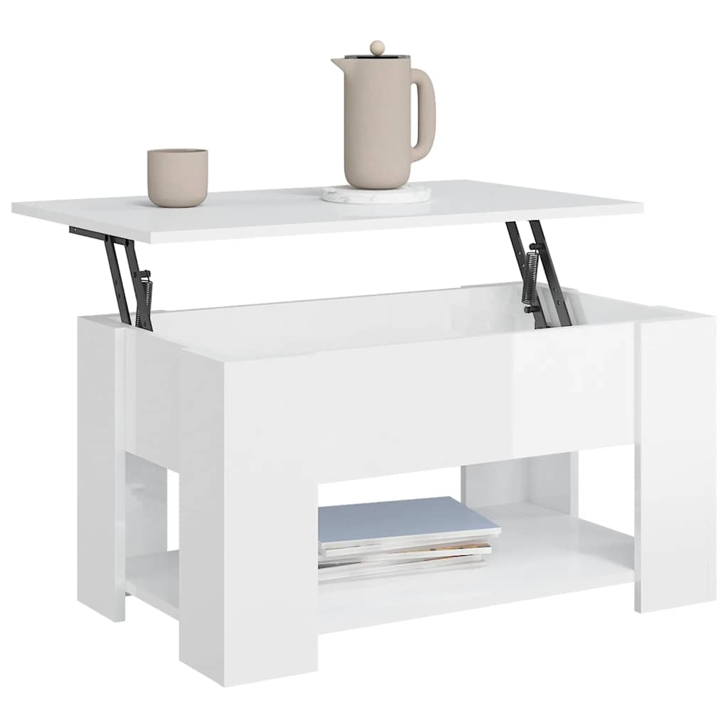 Tavolino Salotto Bianco Lucido 79x49x41 cm in Legno Multistrato | homemem39