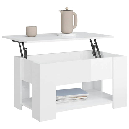 Tavolino Salotto Bianco Lucido 79x49x41 cm in Legno Multistrato | homemem39