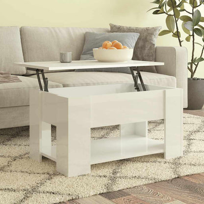 Tavolino Salotto Bianco Lucido 79x49x41 cm in Legno Multistrato | homemem39