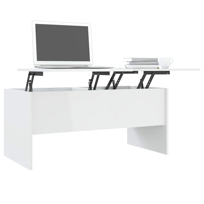 Tavolino Bianco Lucido 102x50,5x46,5 cm in Legno Multistrato