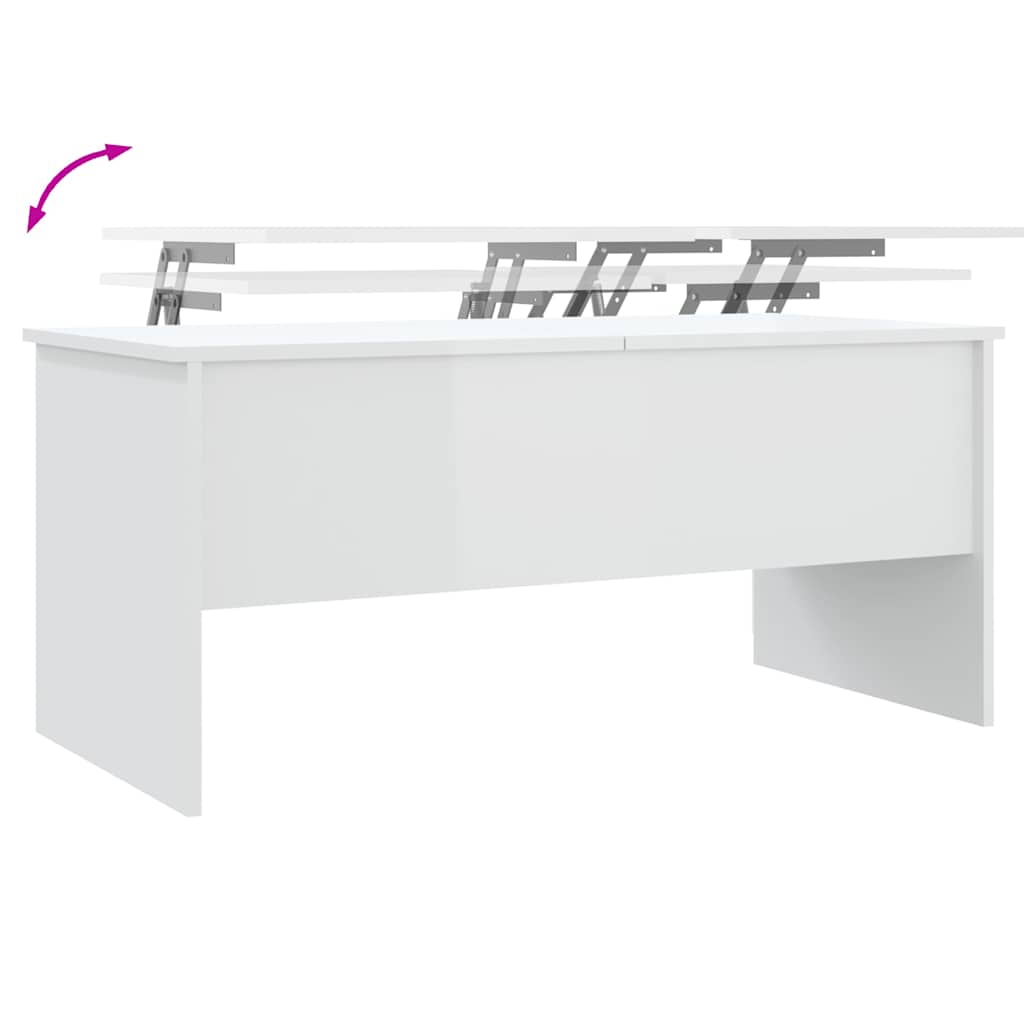 Tavolino Bianco Lucido 102x50,5x46,5 cm in Legno Multistrato