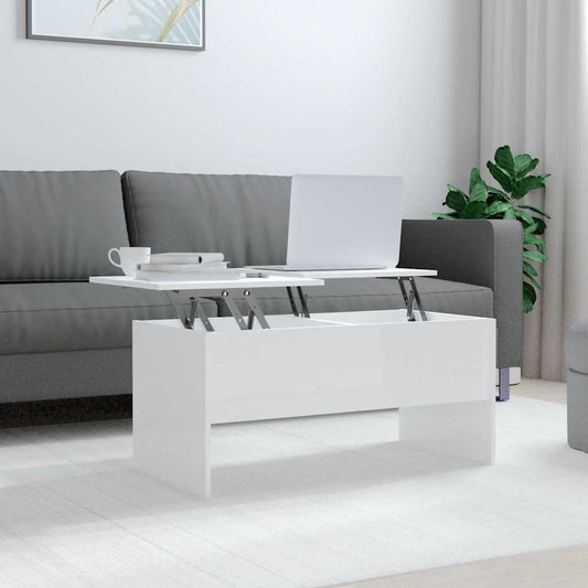 Tavolino Bianco Lucido 102x50,5x46,5 cm in Legno Multistrato | homemem39