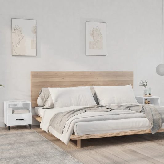 Comodini 2 pz Bianco Lucido in Legno Multistrato - homemem39