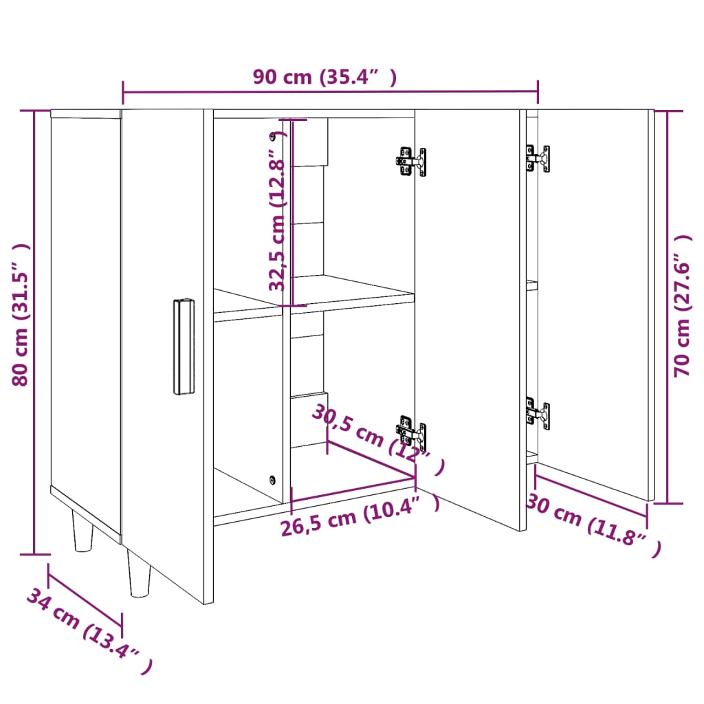 Credenza Grigio Cemento 90x34x80 cm in Legno Multistrato - homemem39
