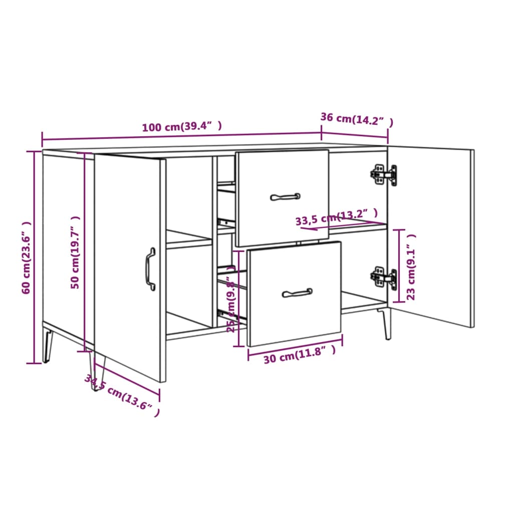 Credenza Bianca 100x36x60 cm in Legno Multistrato | homemem39