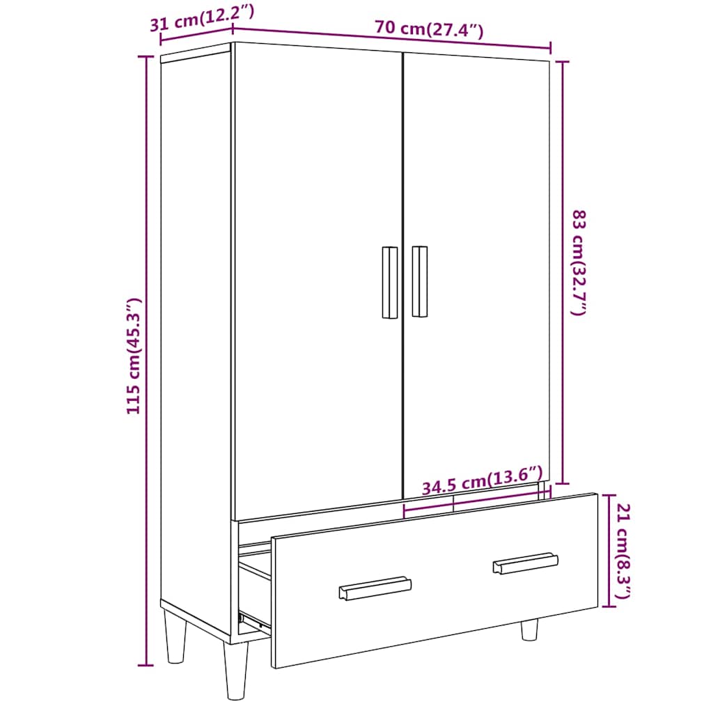 Credenza Rovere Sonoma 70x31x115 cm in Legno Multistrato