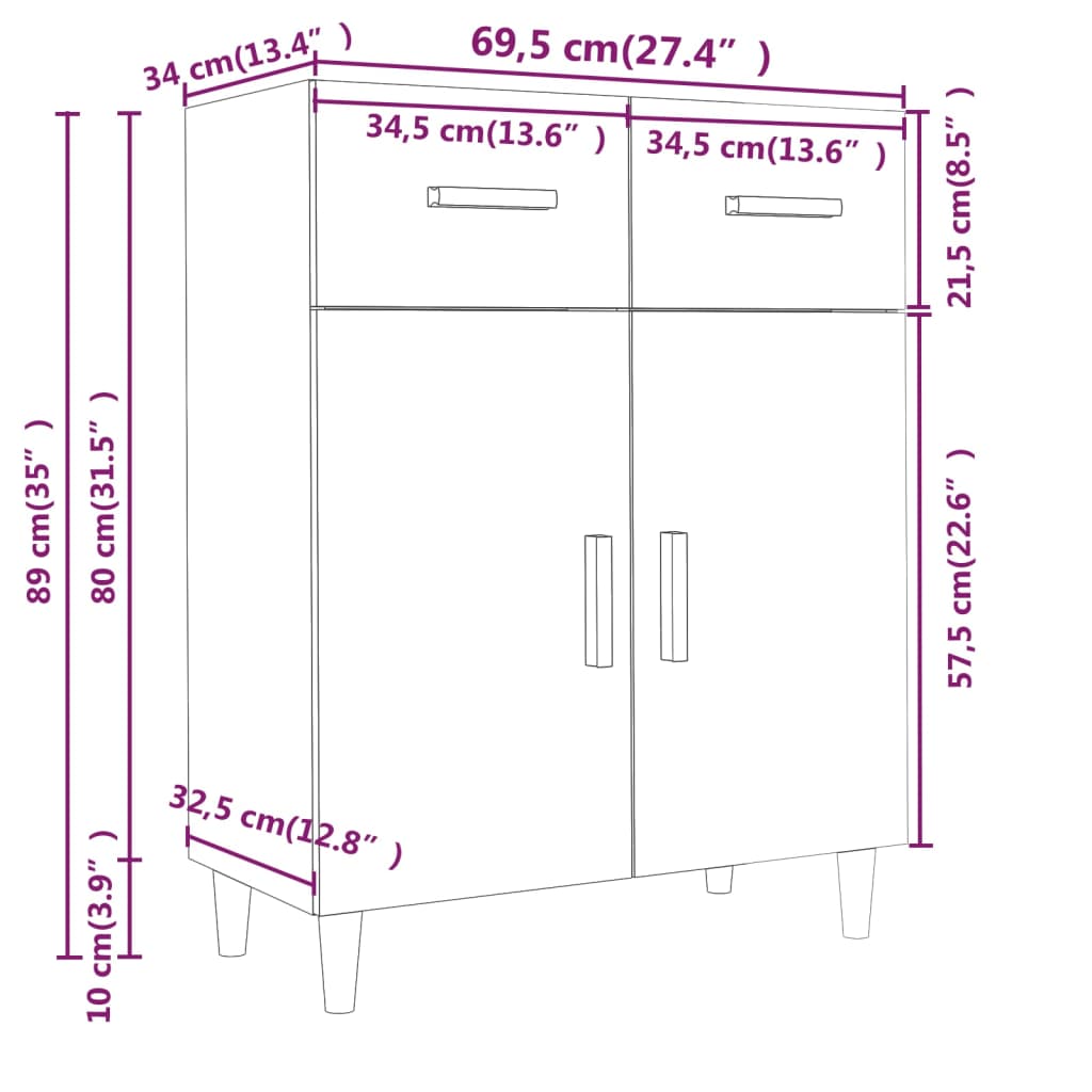 Credenza Grigio Sonoma 69,5x34x89 cm in Legno Multistrato - homemem39