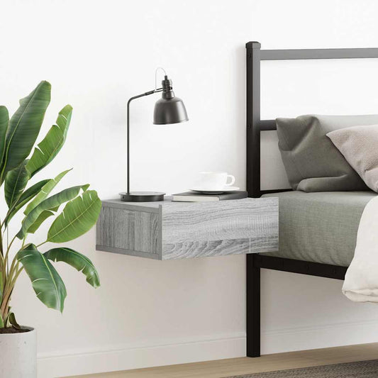 Comodino Pensile Grigio Sonoma 40x30x15cm in Legno Multistrato - homemem39