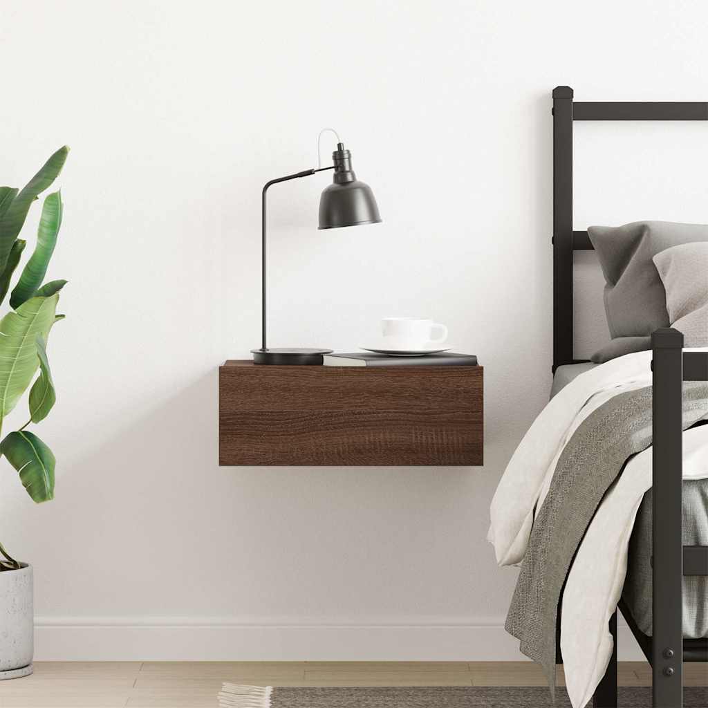 Comodino Pensile Rovere Marrone 40x30x15cm in Legno Multistrato