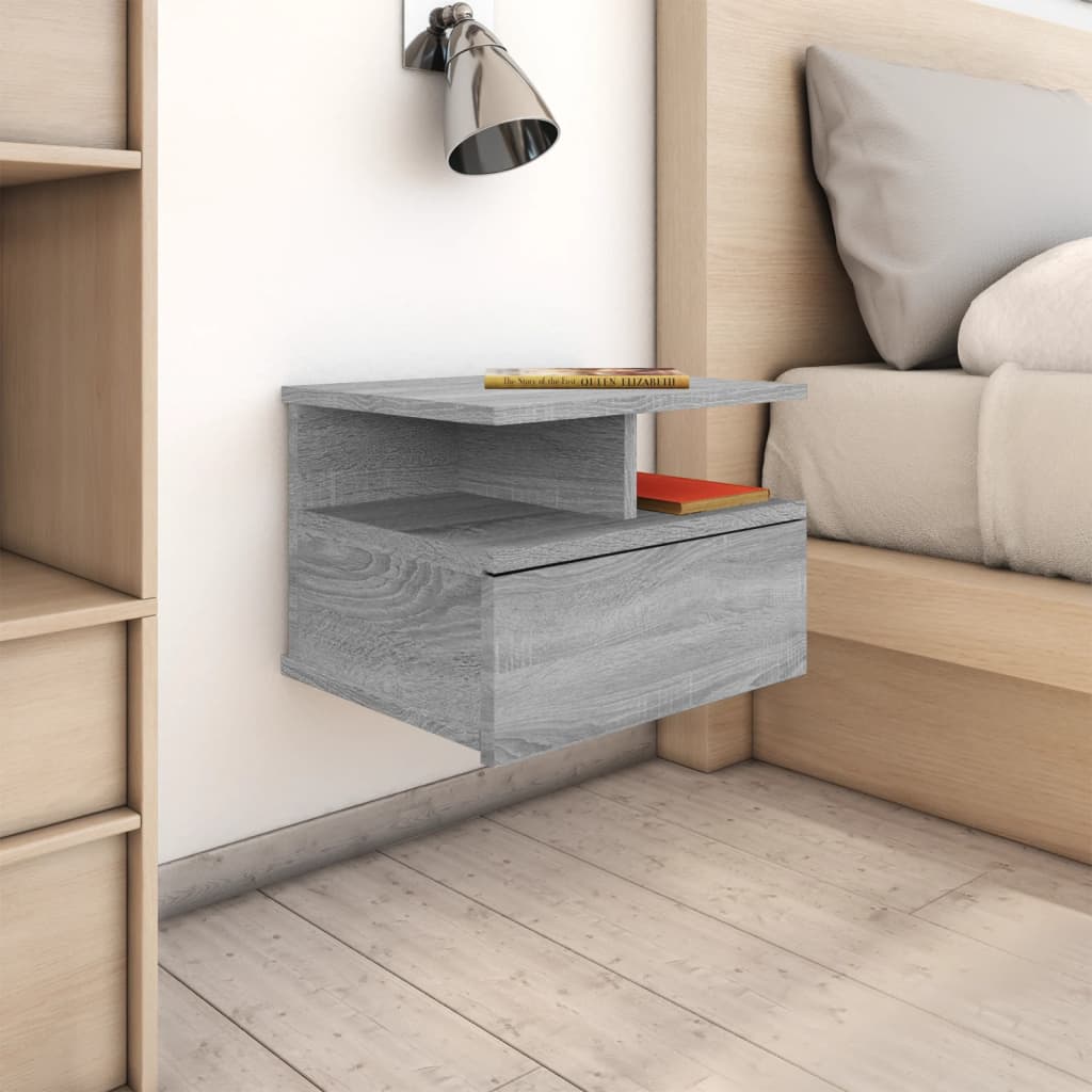 Comodino Pensile Grigio Sonoma 40x31x27cm in Legno Multistrato - homemem39