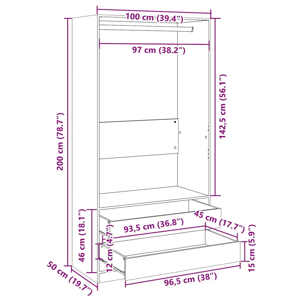 Armadio Grigio Sonoma 100x50x200 cm in Legno Multistrato - homemem39