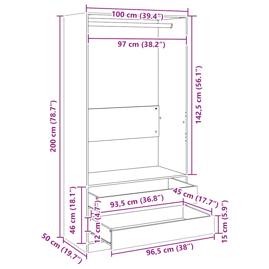 Armadio Grigio Sonoma 100x50x200 cm in Legno Multistrato | homemem39
