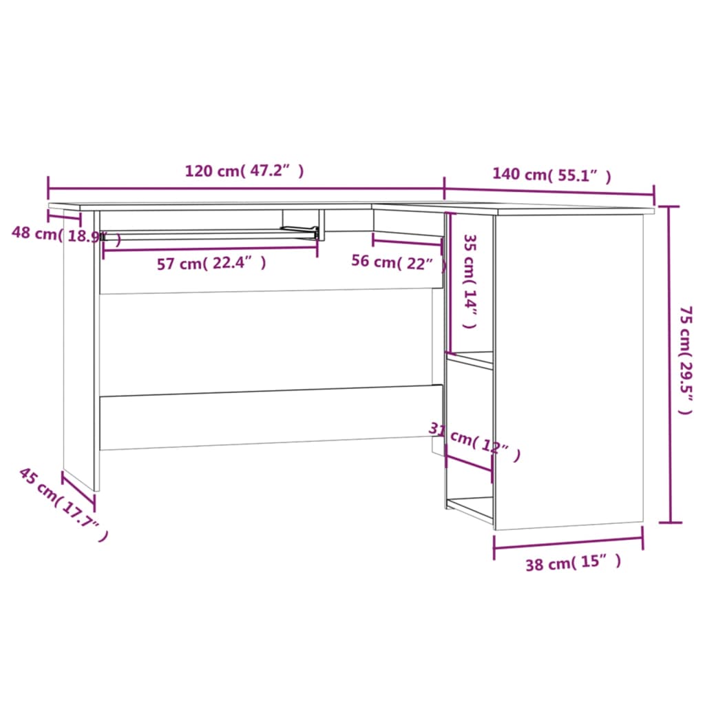 Scrivania Angolare Rovere Fumo 120x140x75 cm Legno Multistrato - homemem39