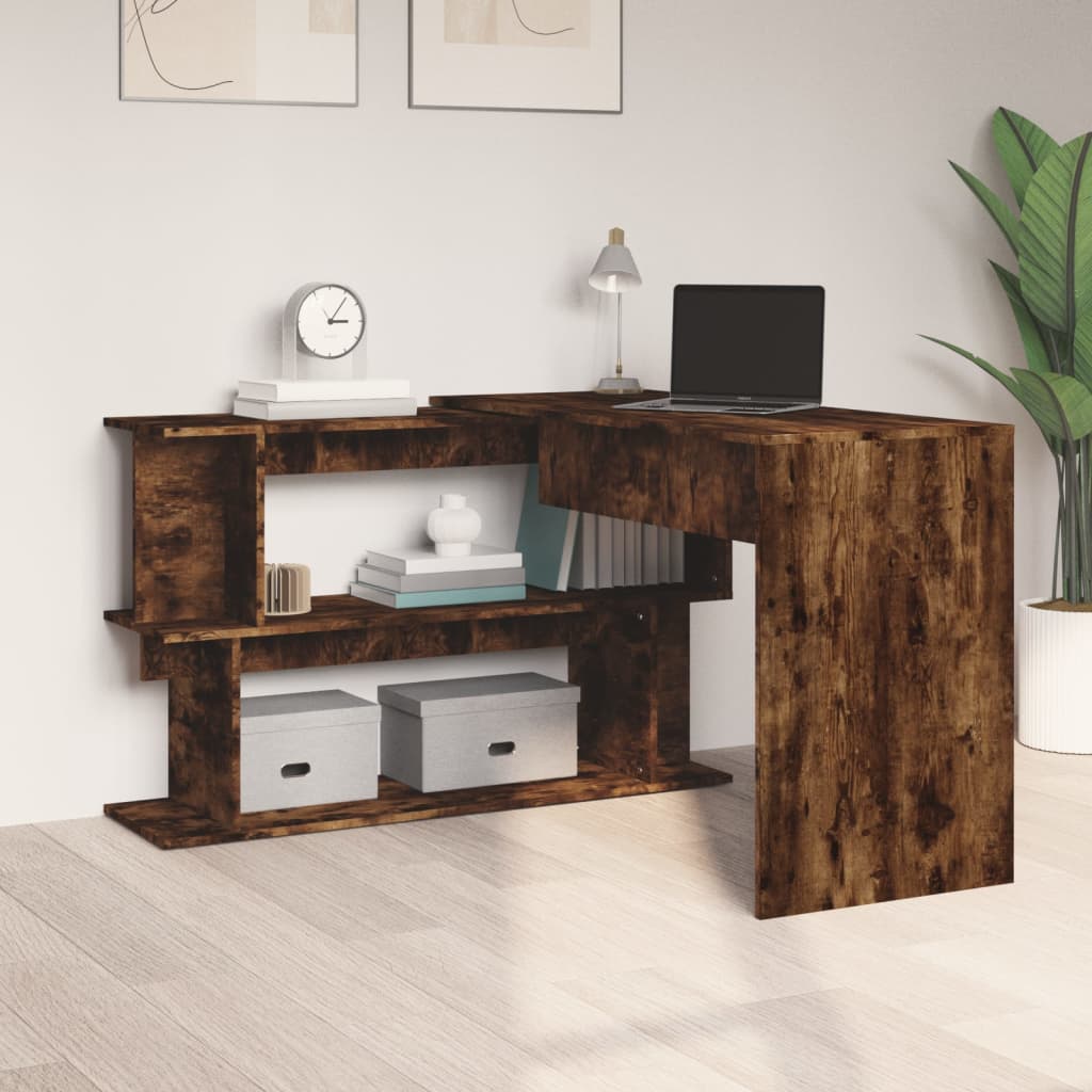 Scrivania Angolare Rovere Fumo 200x50x76cm in Legno Multistrato - homemem39