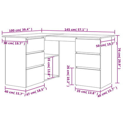 Scrivania ad Angolo Rovere Fumo 145x100x76 cm Legno Multistrato - homemem39