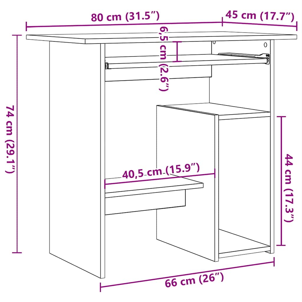 Scrivania Rovere Fumo 80x45x74 cm in Legno Multistrato - homemem39