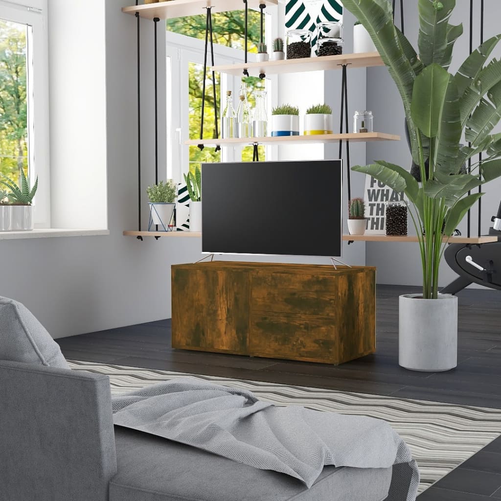 Mobile Porta TV Rovere Fumo 80x34x36 cm in Legno Multistrato - homemem39