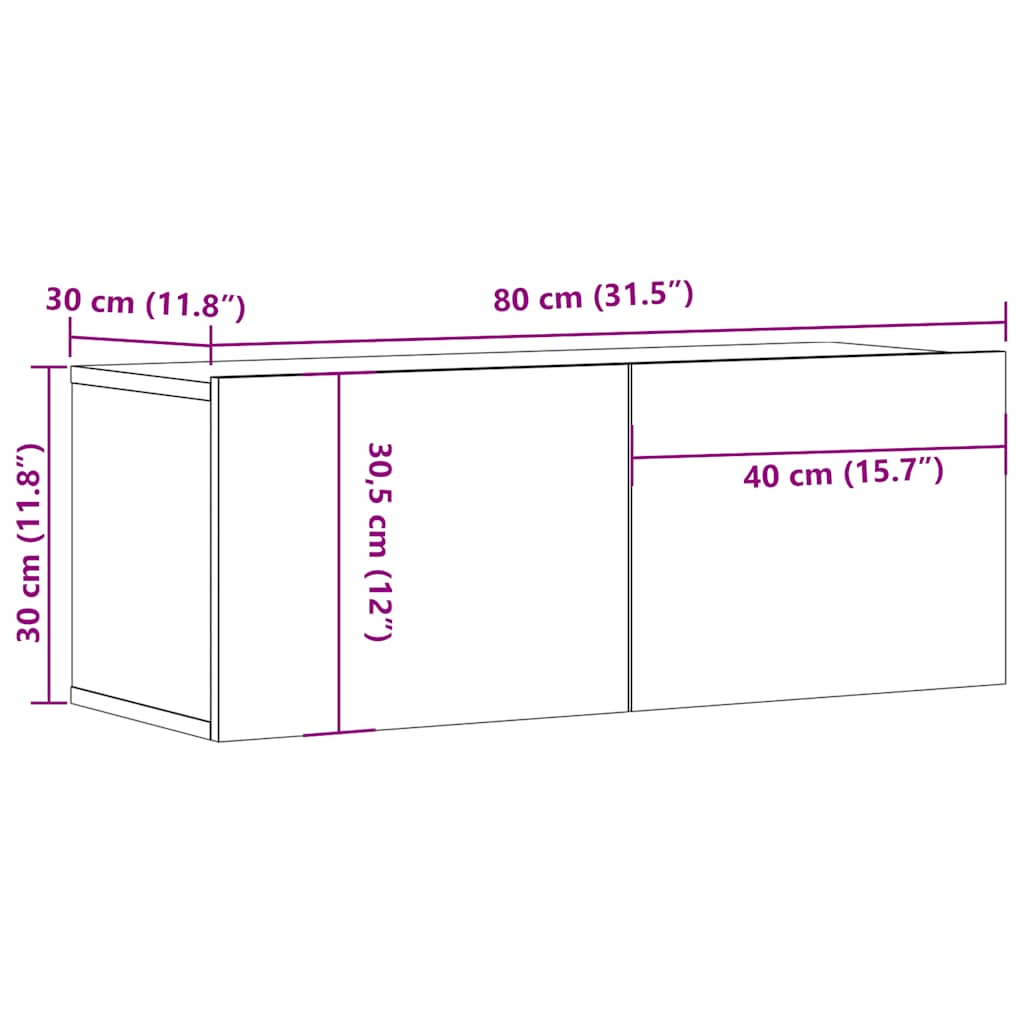 Mobile TV Rovere Fumo 80x30x30 cm in Legno Multistrato - homemem39