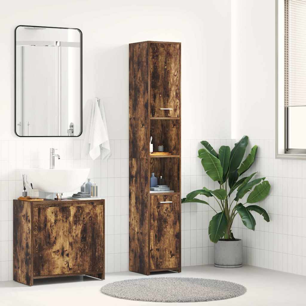 Armadietto Bagno Rovere Fumo 30x30x183,5cm Legno tecnico