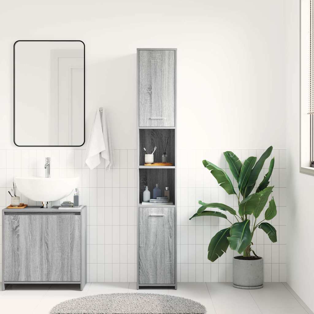 Armadietto Bagno Grigio Sonoma 30x30x183,5 cm Legno tecnico