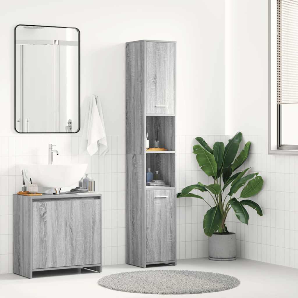 Armadietto Bagno Grigio Sonoma 30x30x183,5 cm Legno tecnico | homemem39