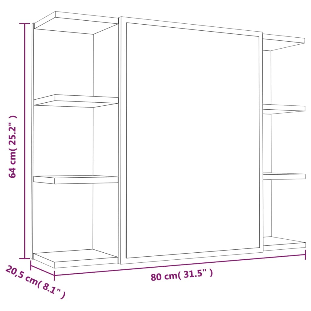Mobile Bagno Specchio Rovere Fumo 80x20,5x64 Legno Multistrato | homemem39