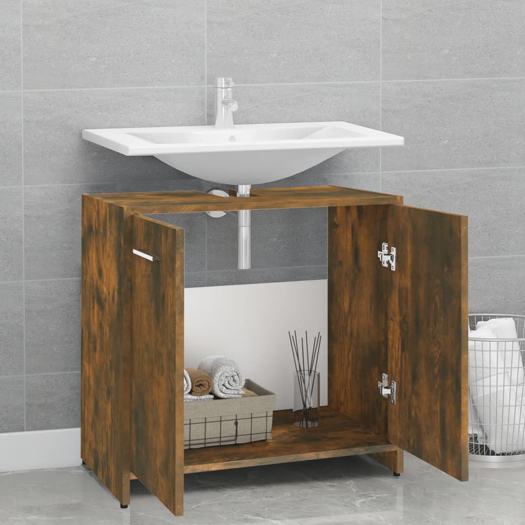 Armadietto Bagno Rovere Fumo 60x33x60 cm in Legno Multistrato - homemem39