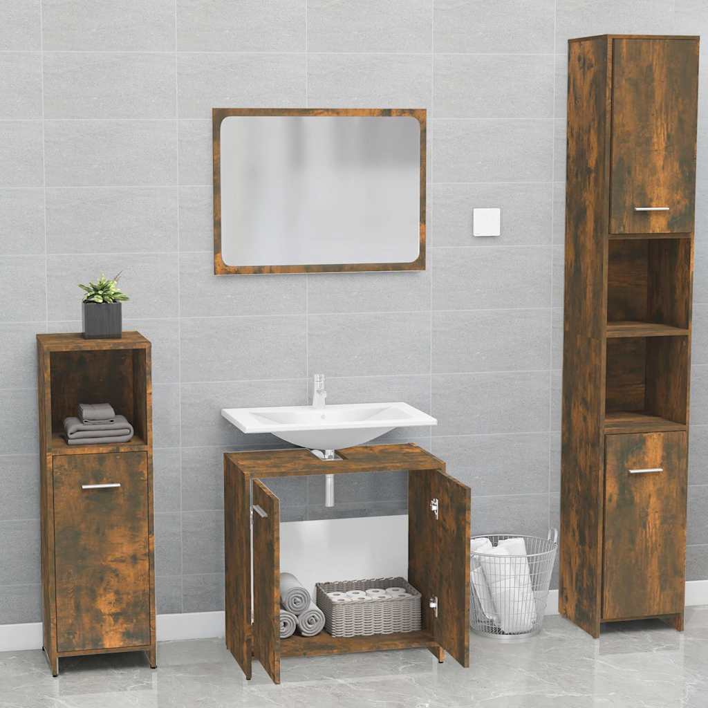 Set di Mobili da Bagno Rovere Fumo in Legno Multistrato