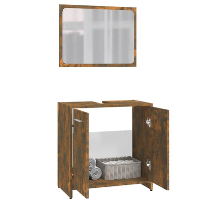 Set di Mobili da Bagno Rovere Fumo in Legno Multistrato