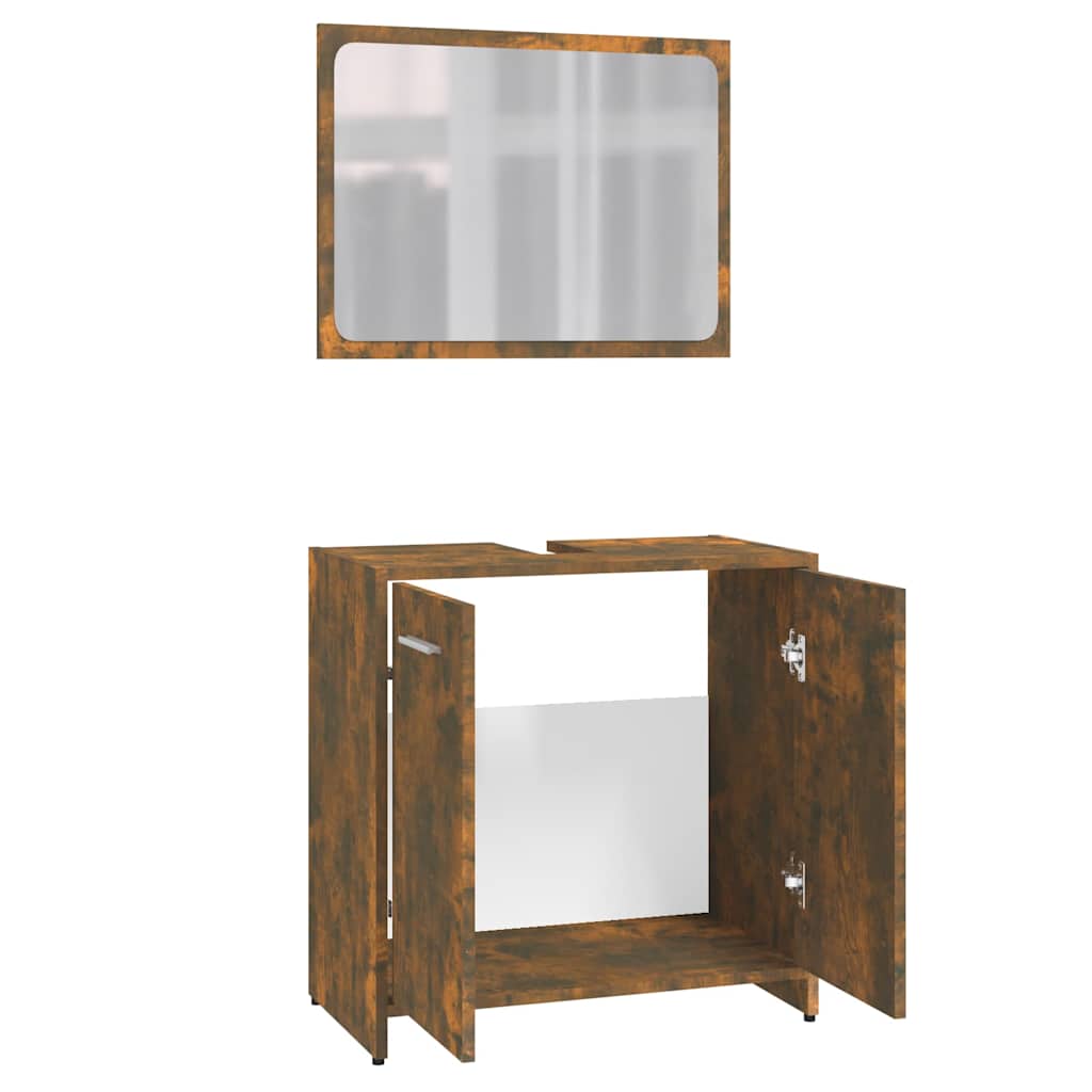 Set di Mobili da Bagno Rovere Fumo in Legno Multistrato