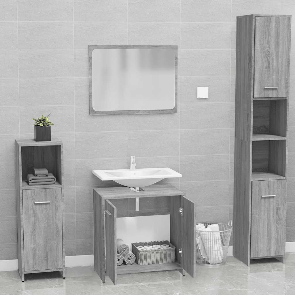 Set di Mobili da Bagno Grigio Sonoma in Legno Multistrato